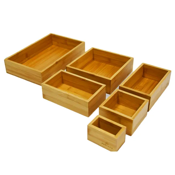 Bamboo Stackable Drawer Organizer And Desk Storage Box/Tray For Office