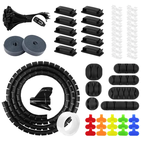 Nibeminent Self Adhesive Cord Management Organizer Kit Multicolor 46x10x6cm 156Piece