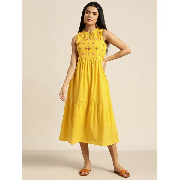 Sassafras Women's Yellow Embroidered Tiered Dress - L | Wholesale ...