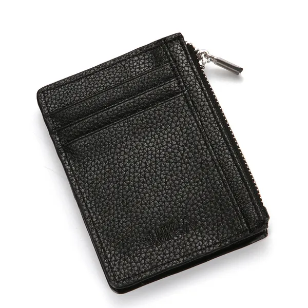 Wein Zipper Card Holder Mini Lychee Pattern Wallet For Men, Black