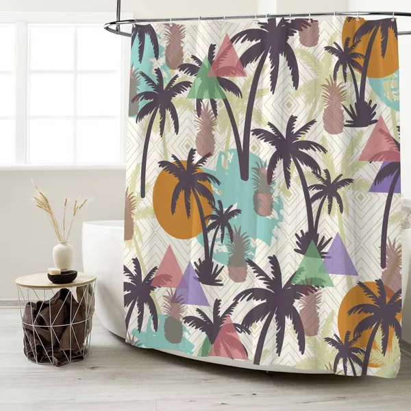 Seasonwood Summer Tropical Palm Tree Shower Curtain Set With 12 Hooks