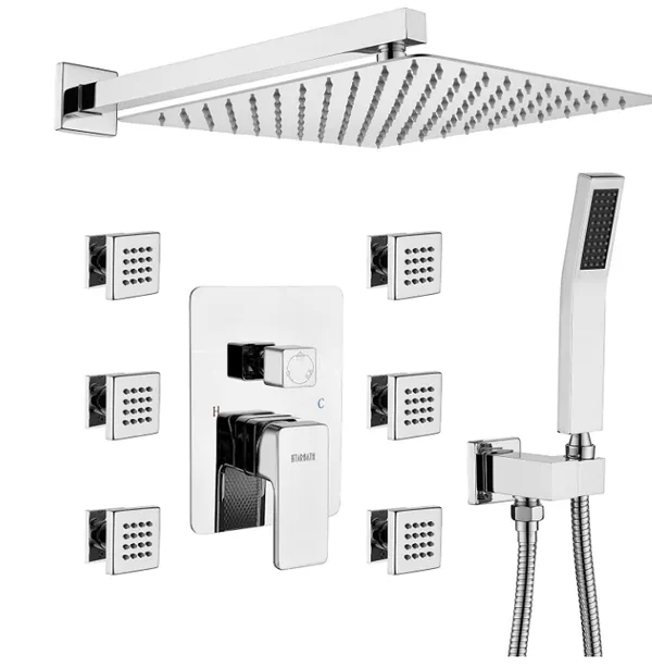 Shower Body Sprays Systems, 10 Inch Rain Shower Ceiling Head System, All Metal Shower Jets