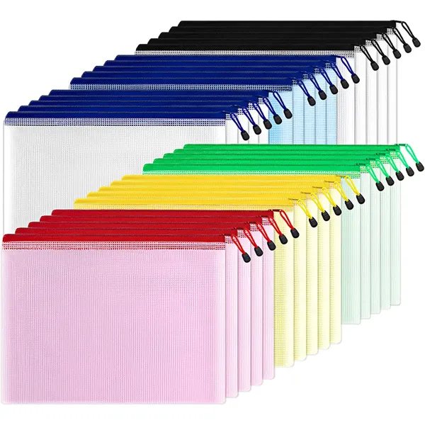 Plastic Mesh Zipper Pouch 11X16 In 6 Colors, 30 Packs ,Extra Large