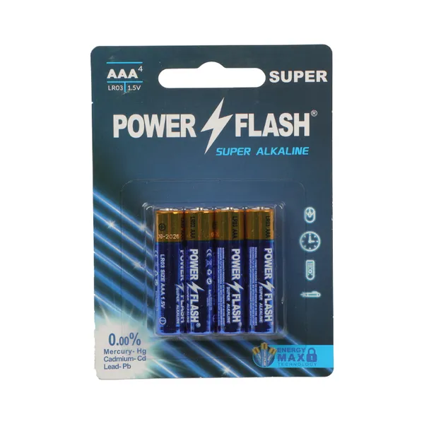 Power Flash Aaa No.7 1.5V Lr03 Bulk Alkaline Battery Pack Of 4