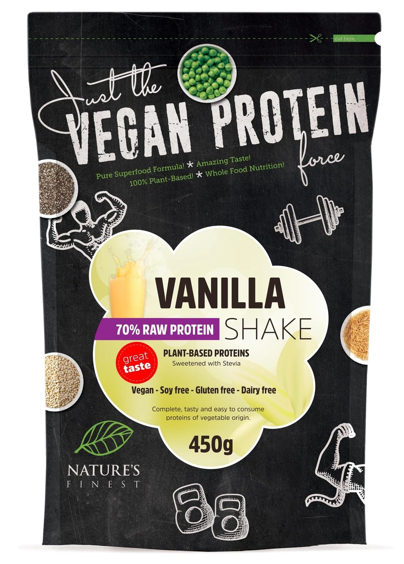 Natures Finest Vegan Vanilla 70% Protein Shake 450 Gr