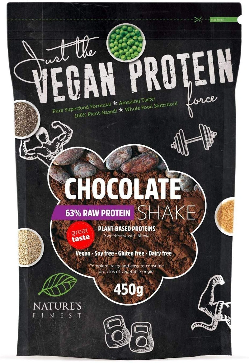 Natures Finest Vegan Chocolate 63% Protein Shake 450 Gr