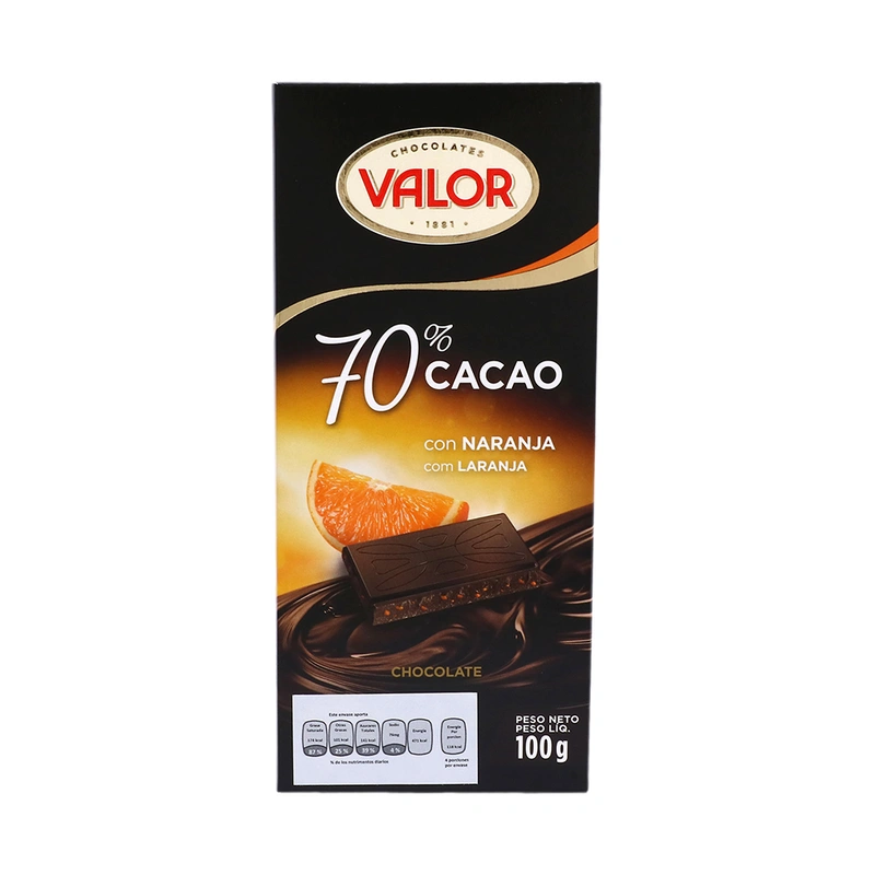 Valor Dark Chocolate Bar 70% Orange 100 Gr