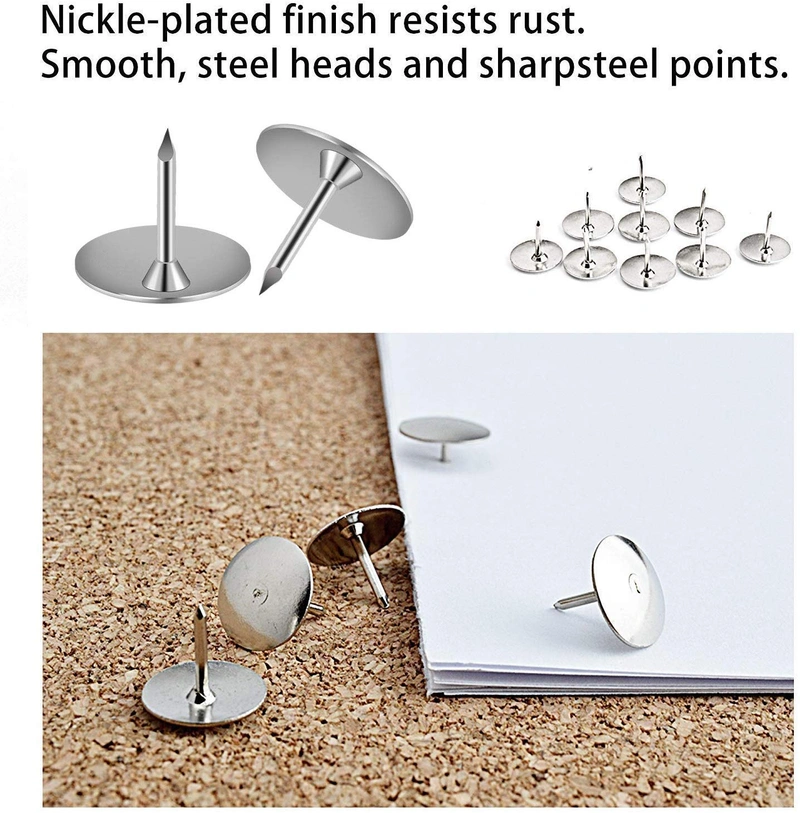 MROCO Steel Thumb Tack, Tacks Push Pins Silver Round Head Office Thumbtack, Pin for Home, School, Sharp Points 3/8 Inch Head, Silver, Box of 300