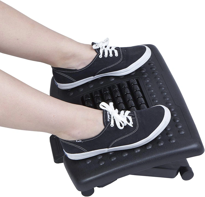 Mind Reader Adjustable Height Ergonomic Foot Rest with Massage Rollers, Black