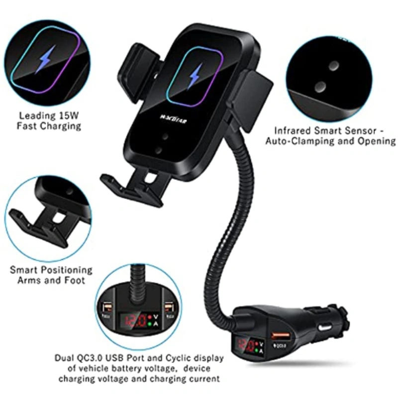 Piosoo Car Cigarette Lighter Wireless Charger Phone Holder Mount Black
