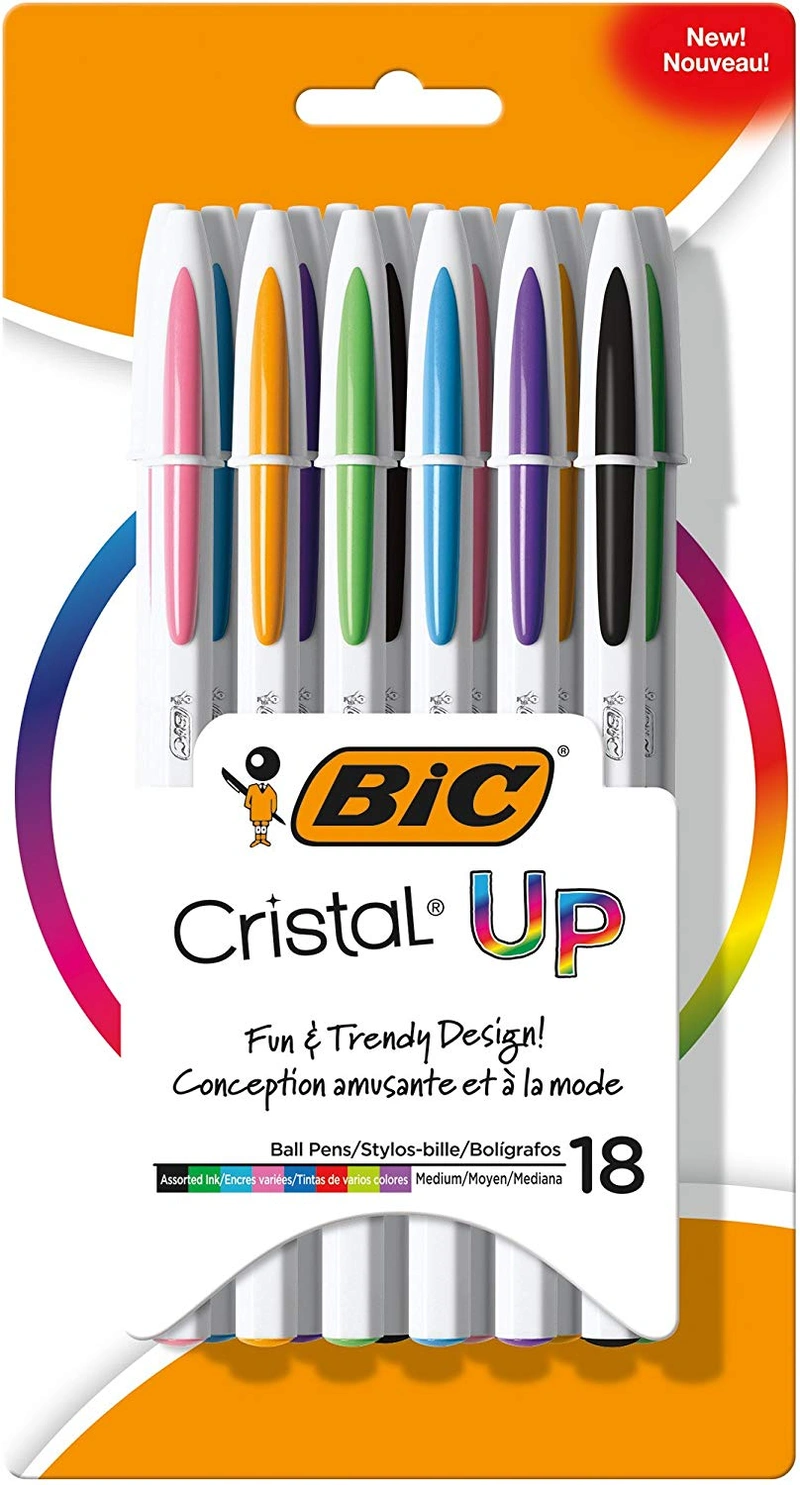 BIC Cristal Up Ball Pen, Medium Point, Assorted Colors, 18 Count (MSUPAP181)