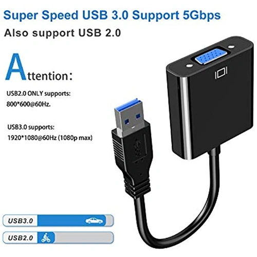 Chioins USB to VGA Adapter Black 7.76 x 4.53 x 0.71Inch BXU3TVAX