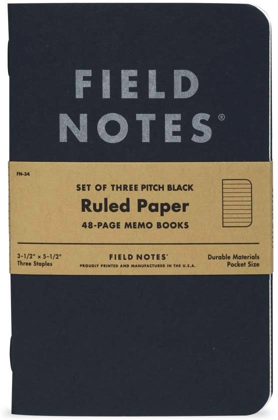 Field Notes Pitch Black Ruled Memo Book 3-Pack (3-1/2 Ã— 5-1/2)