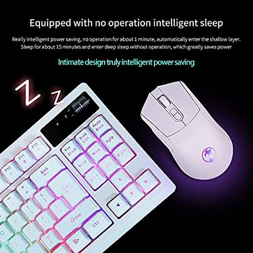 ZJFKSDYX Wireless Gaming Keyboard And Mouse Combo With 87 Key White C87