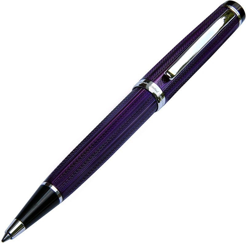 Xezo Incognito Brass Ballpoint Pen in Purple Metallic Color, Diamond-Cut Engraved, Serial, Platinum Plated Parts (Incognito Purple B)