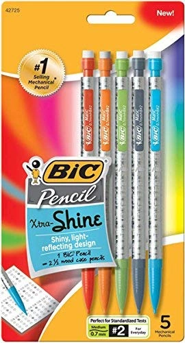 BIC Pencil Xtra Shine (Holographic Barrels), Medium Point (0.7 mm), 5-Count