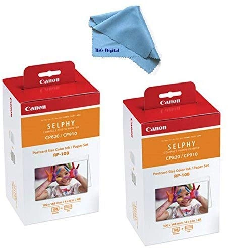 2 pack Canon RP-108 High-Capacity Color Ink/Paper Set for SELPHY CP910/CP820/CP1200 Printer