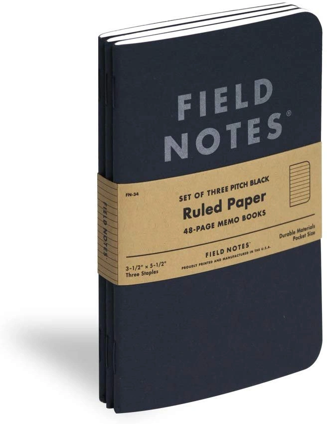 Field Notes Pitch Black Ruled Memo Book 3-Pack (3-1/2 Ã— 5-1/2)