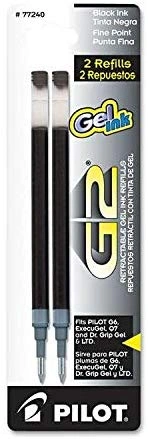 Pilot G2, Dr. Grip Gel/Ltd, ExecuGel G6, Q7 Rollerball Gel Ink Pen Refills, 0.7mm, Fine Point, Green Ink, Pack of 12