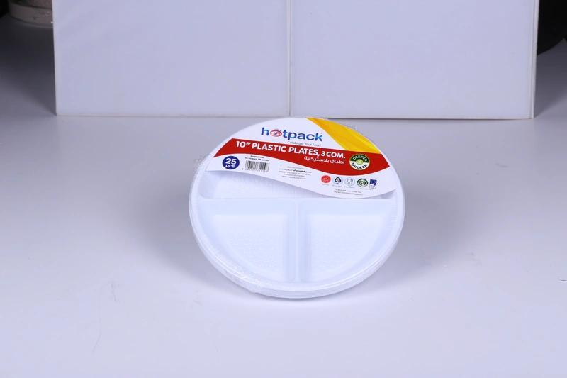 Hotpack Round Plastic Plate 3 Compartment 10" 500 Pieces