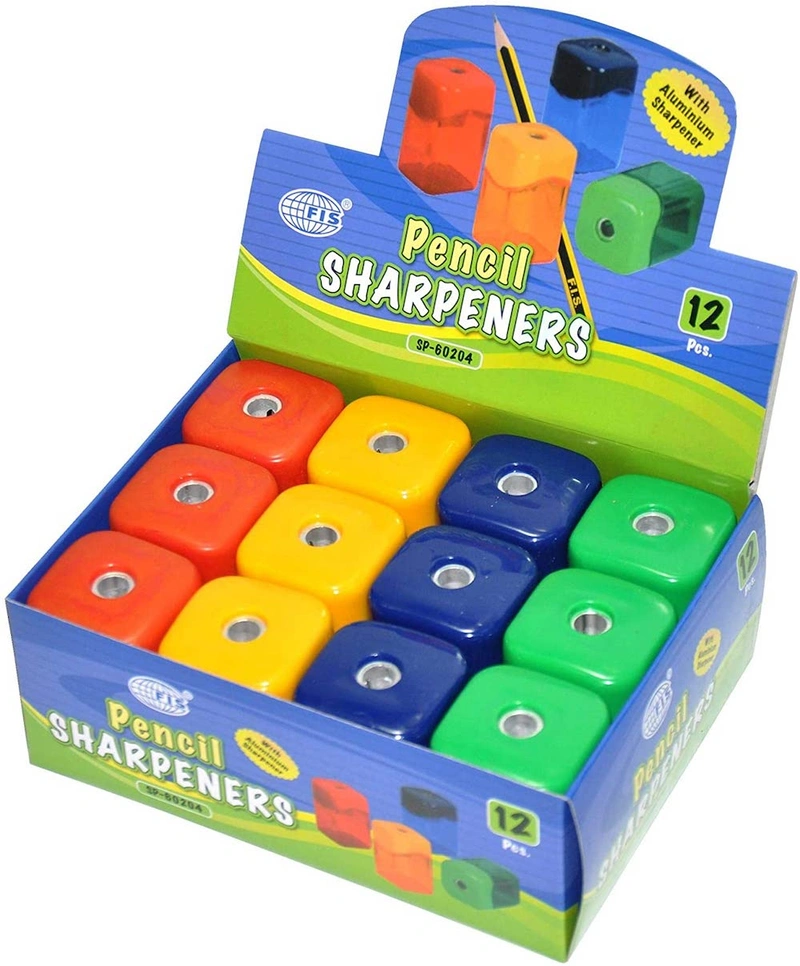 FIS Plastic Sharpeners 1 Hole Square Shape Multicolor  Pack of 12 FSSP60204