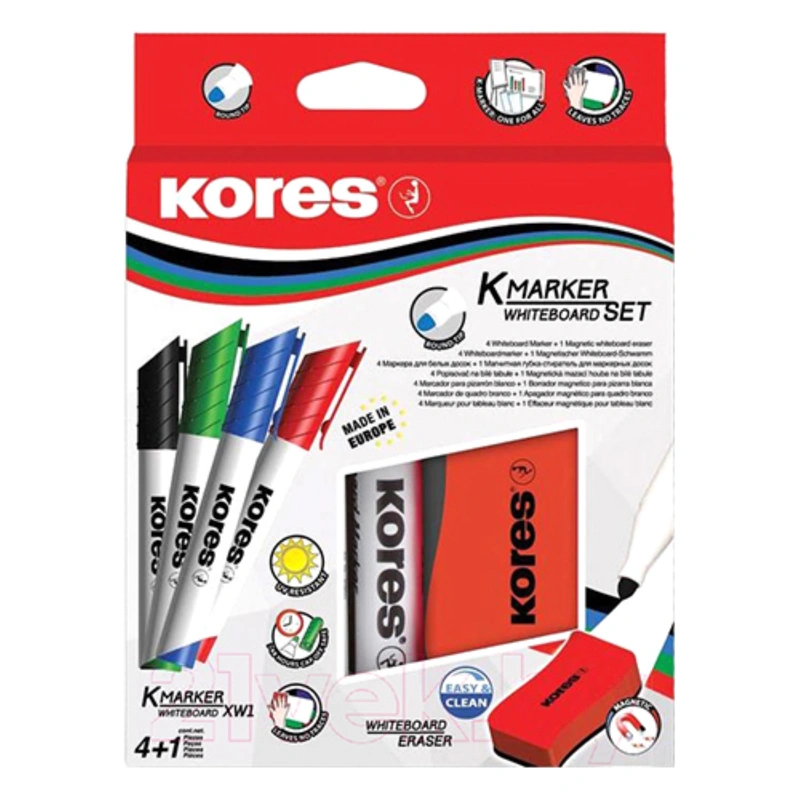 Kores XW1 Round Tip Whiteboard Marker with Eraser Multicolor ‭20863.09