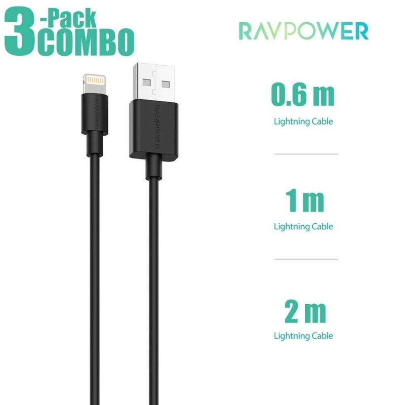 RAVPower USB Cable With Lightning Connector For All Apple iPhone Black