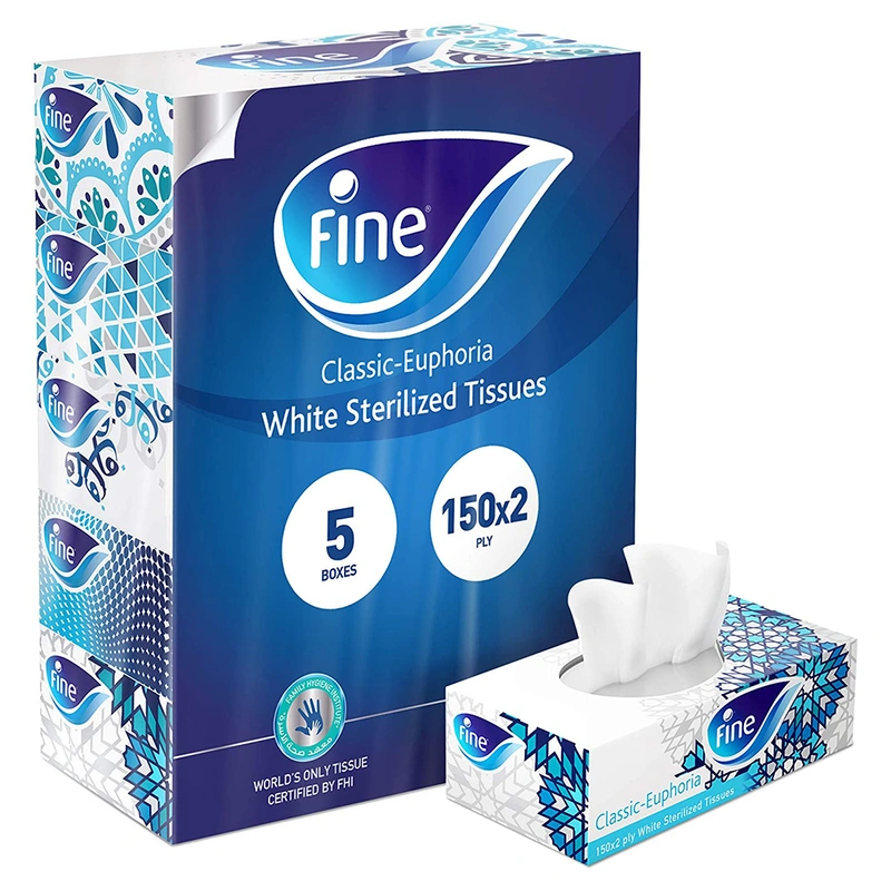 Fine Classic Euphoria 2 Ply Sterilized Facial Tissue White 150 Sheets x Pack of 5