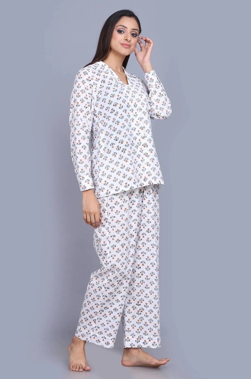 Saanwaliya Shirt Style Block Printed Night Suits