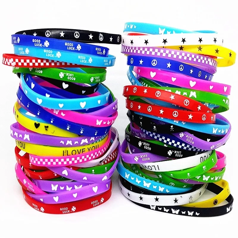 Silicon Bracelet  For Kids Assorted Colors And Mix Styles 100 Pieces