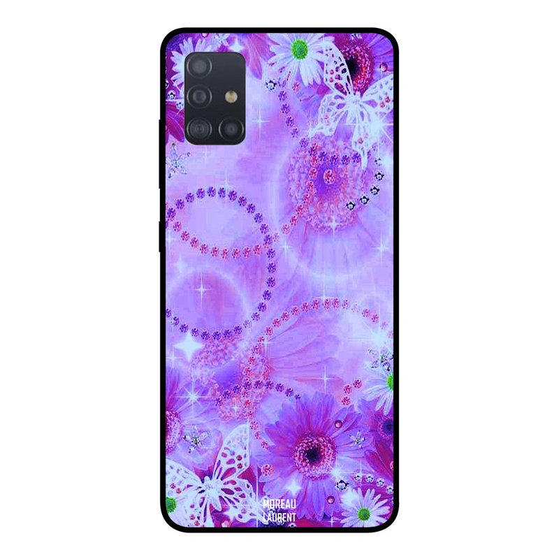 Moreau Laurent Samsung Galaxy A51 Protective Case Cover White Butterflies On Purple Floral