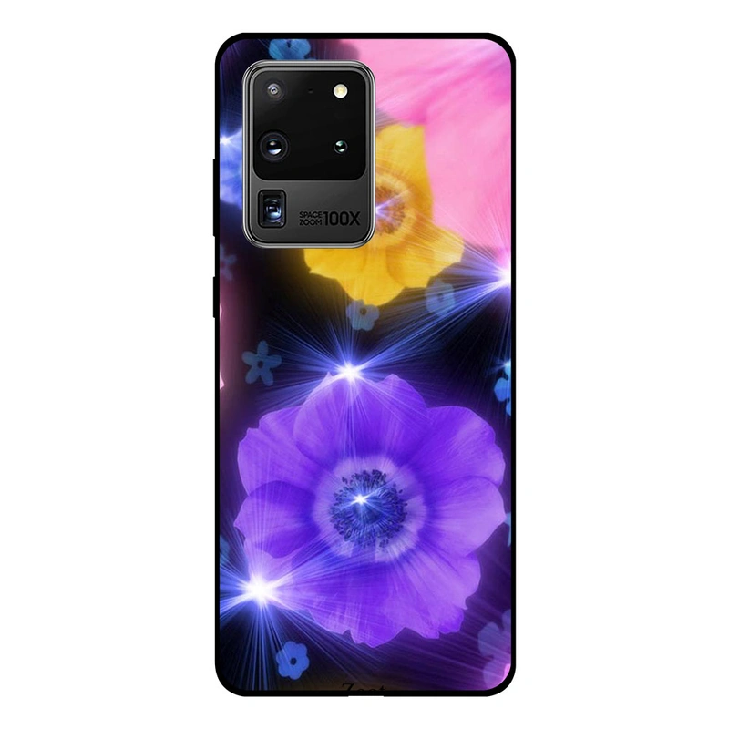 Zoot  Premium Quality Design Case Cover Compatible For Samsung Galaxy S20 Ultra Yellow Purple Flower