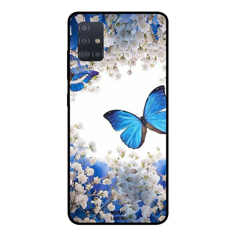 Moreau Laurent Samsung Galaxy A51 Protective Case Cover Blue Butterflies On White Roses