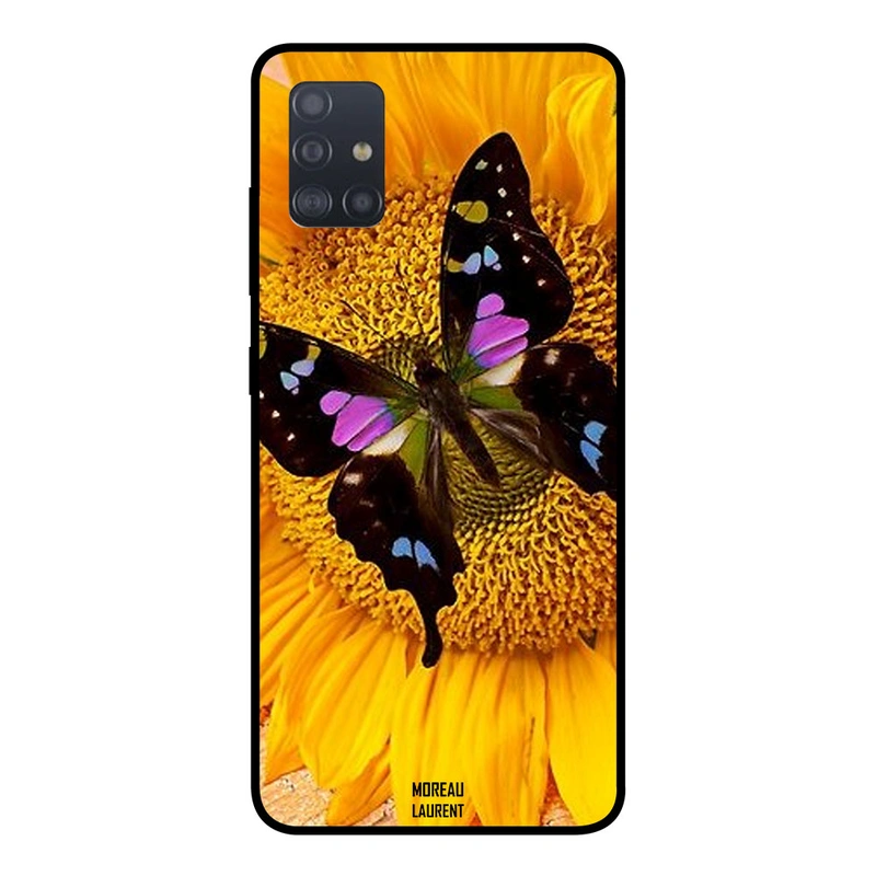 Moreau Laurent Samsung Galaxy A51 Protective Case Cover Black Butterfly On Sunflower