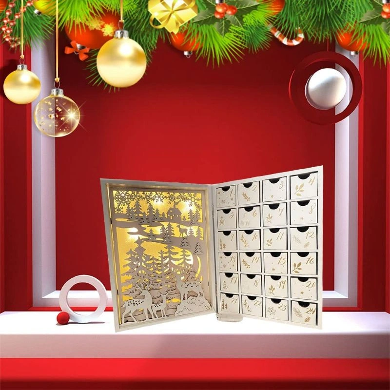 Drawers　With　Christmas　Calendar　Book　Nibeminent　Advent　Wooden　Daimanpu　Days　Wholesale　Countdown　Lighted　Box　24　Tradeling