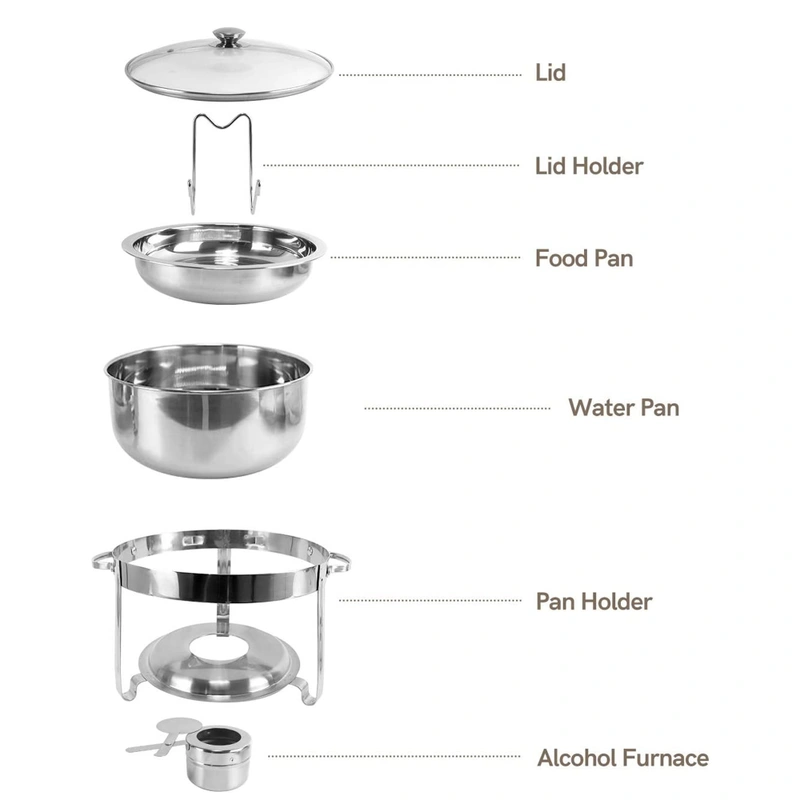 VINOD Stainless Steel Round Chafing Dish Buffet Dish with Glass Lid