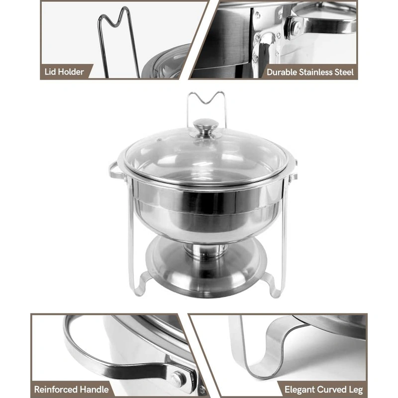 VINOD Stainless Steel Round Chafing Dish Buffet Dish with Glass Lid
