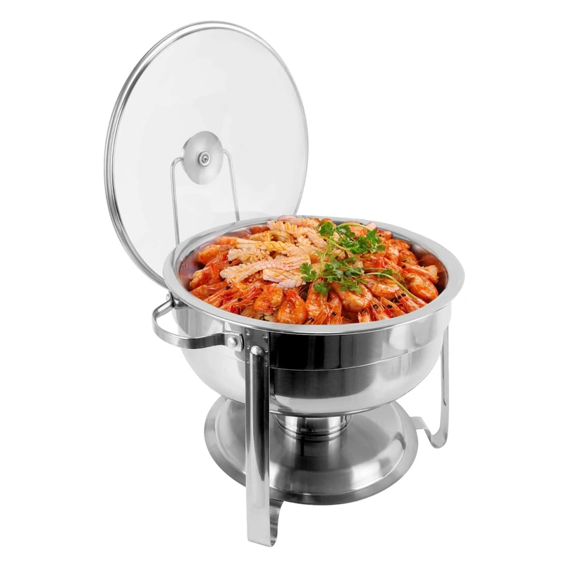 VINOD Stainless Steel Round Chafing Dish Buffet Dish with Glass Lid
