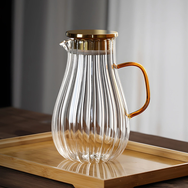 DUJUST Glass Pitcher with 4 Cups, 1 Tray, Elegant Diamond Design Water Pitcher with Handle, Decoration for Room, High Durability Water Glass Carafe