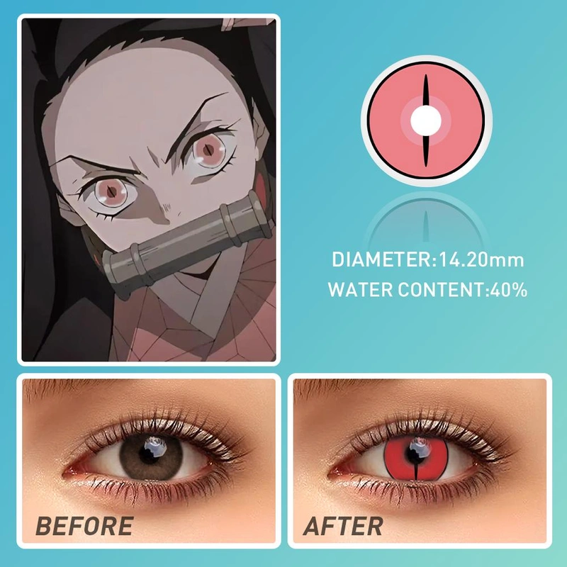 Ojotrend 1Pair Colored Contact Lens Kamado Nezuko Ghost Pink Halloween