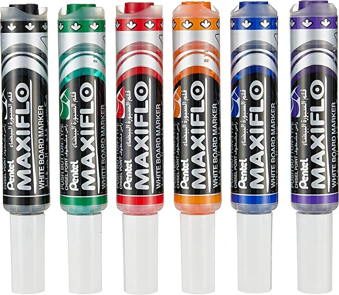 Pentel Maxiflo White Board Marker Chisel Tip Multicolor 6 Pieces, Wholesale Prices