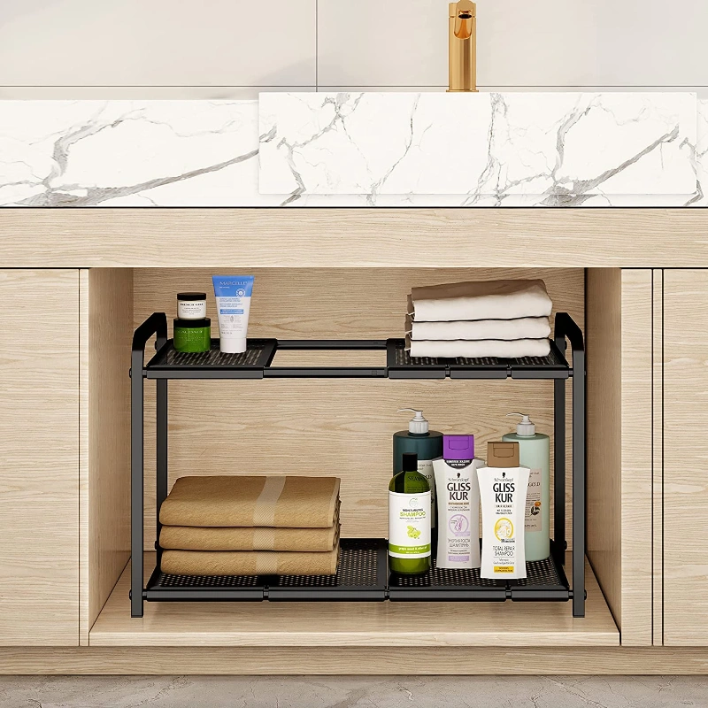 2Tier Under Sink Expandable Shelf Organizer Rack For Kitchen