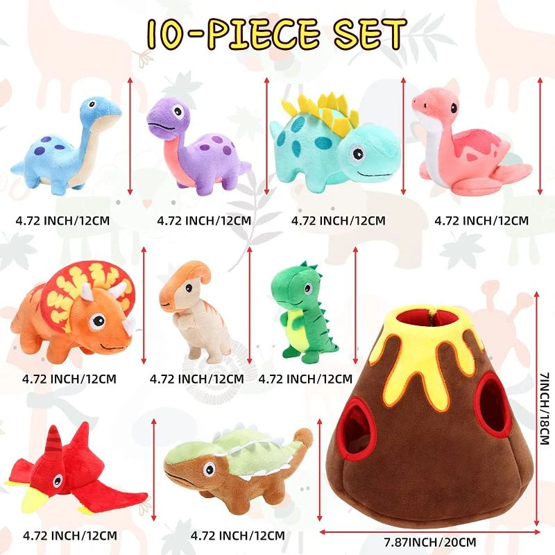 10 Pieces Plush Dinosaurs Set Large Plush Dinosaur Volcano House Bag