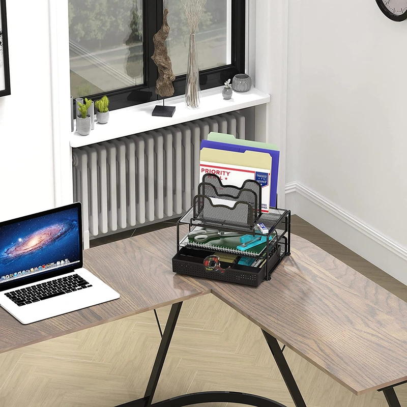 Simple Houseware Mesh Desk Organizer with Sliding Drawer, Double