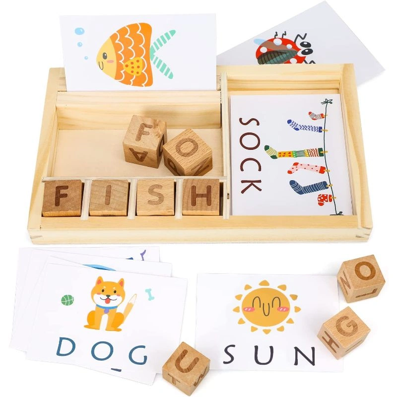 Montessori Learning Educational Toys Gifts for3 4 5 Years Old Boys and  Girls, Wooden Reading Blocks Alphabet Learning Toy, Turning Rotating Letter