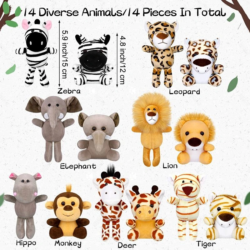 14 Pieces Mini Jungle Animal Plush Toys Small Stuffed Forest