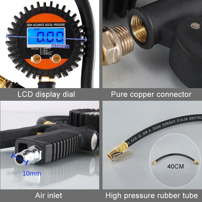Car Tire Air Pressure Inflator Gauge Digital Lcd Display Inflation