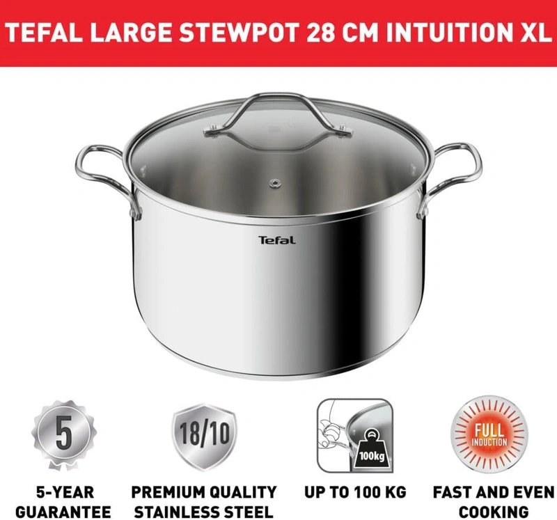 Tefal B90869 Induction XL Stainless Steel Stockpot 30cm With Glass Lid