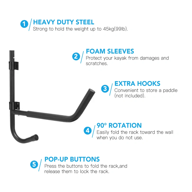 Wall Mount Kayak Paddle Storage Rack 90° Rotatable Kayak Hanger Folding