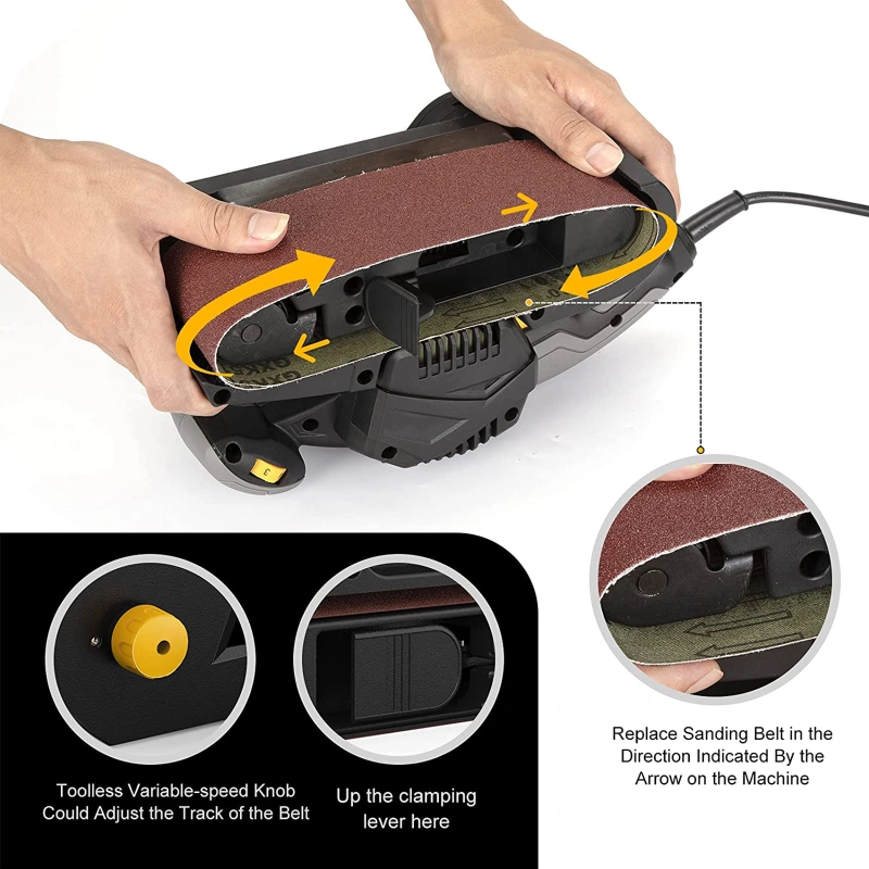 750W Belt Sander 75mm x 533mm with 10 Piece Sanding Belts and Dust Bags